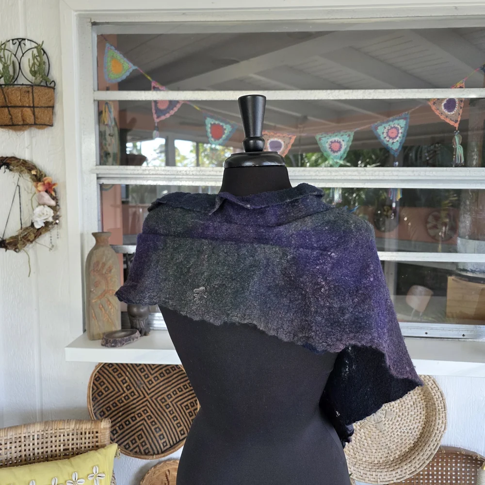 Handmade Nuno Felted Wool Scarf Artisan Boho Chic Bohemian Collar Artsy